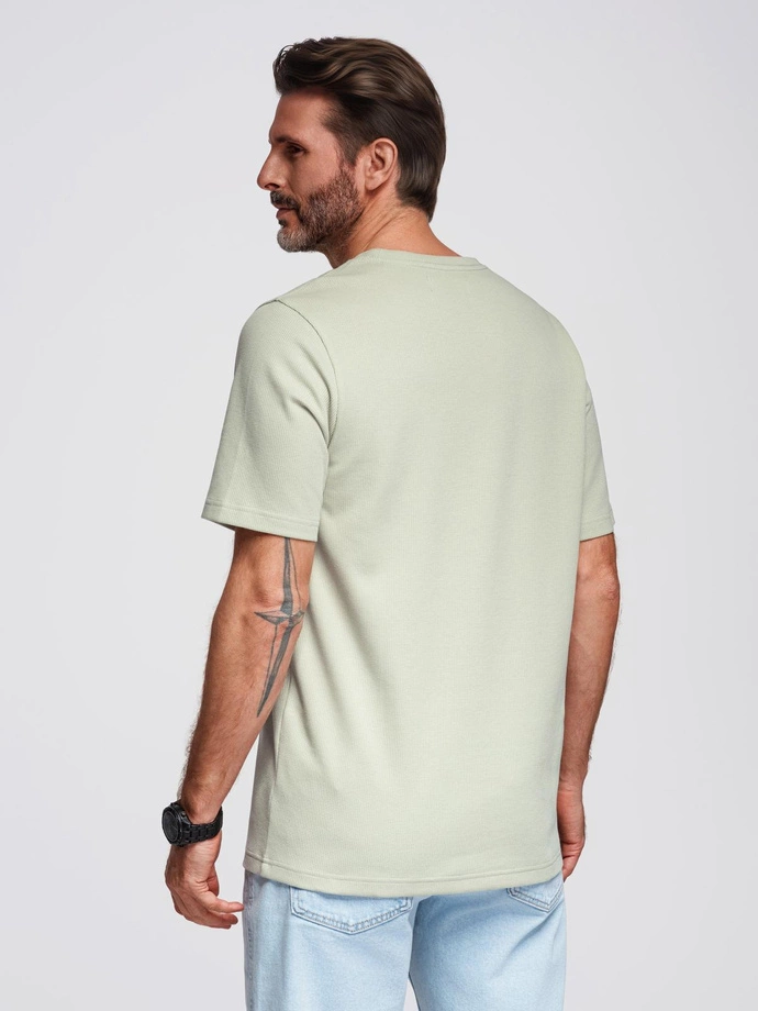 Men's waffle-textured T-shirt with round neckline - pistachio V4 OM-TSCT-0197