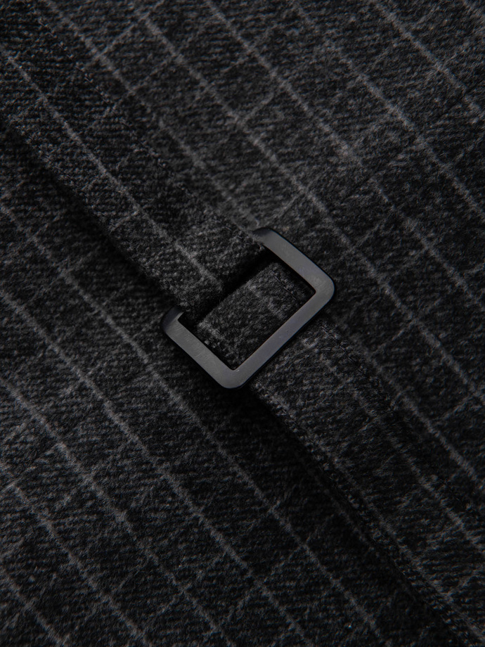 Men's wool blend vest with checkered lapels - graphite V1 OM-BLZV-0110