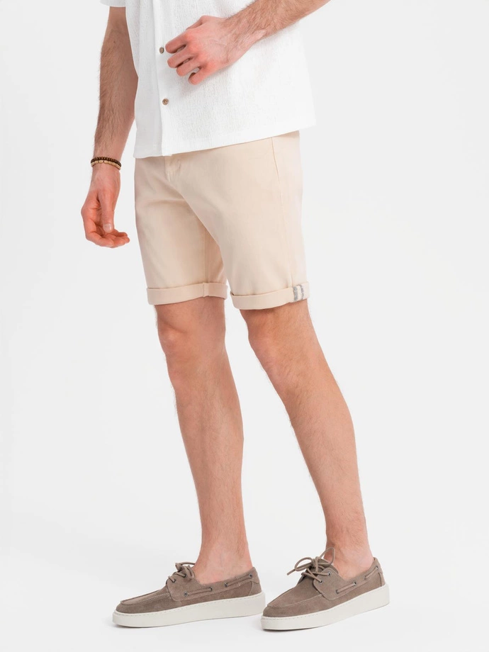 Men's denim classic shorts with rolled up leg - cream V2 OM-SRDS-0162