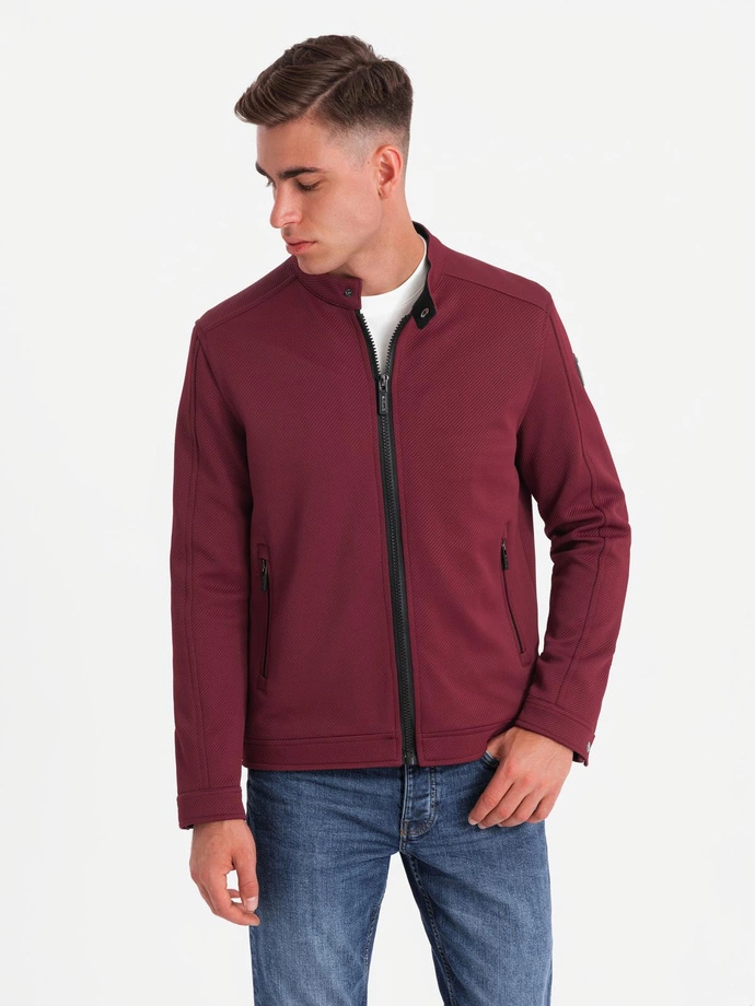 Men's structured fabric biker jacket - maroon V2 C642