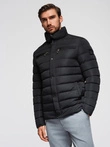 Men's quilted jacket with stand-up collar and chest zips - black V1 OM-JALP-0260