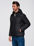 Classic men's quilted jacket with pouch option - black V1 OM-JALP-0295