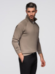 Men's sweatshirt with contrasting print and unbuttoned high collar - grey-brown V3 OM-SSZP-0211