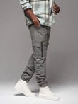 Pantaloni jogger pentru bărbați cu buzunare cargo și imprimeu - gri V4 OM-PAJO-0200