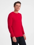 Classic men's sweater with round neckline - red V5 OM-SWBS-0106