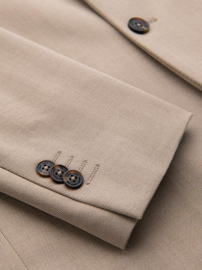 Jachetă elegantă SLIM FIT pentru bărbați cu raion - bej V2 OM-BLZB-0135