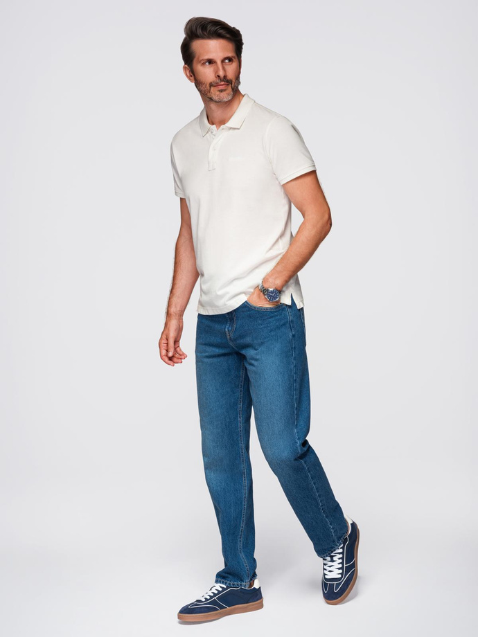 Tricou polo BASIC BASIC pentru bărbați, o singură culoare, din tricot piqué - verde neon V25 OM-POBS-0100