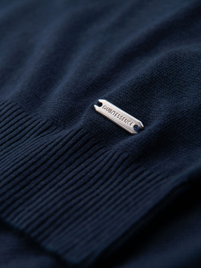 Tricou polo bărbătesc fără nasturi cu țesătură clasică - albastru marin V1 OM-POSS-0159