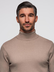 Men's knitted turtleneck with viscose - dark beige V3 OM-SWTN-0127