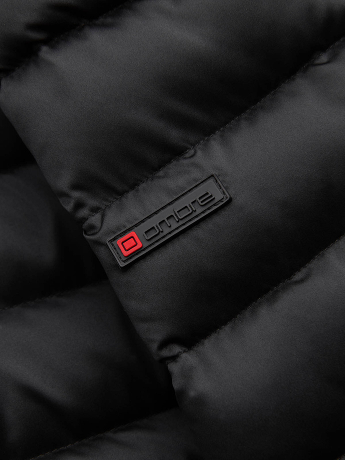 Jachetă matlasată pentru bărbați, ușor izolată, cu ornamente din satin - negru V2 OM-JALP-0180