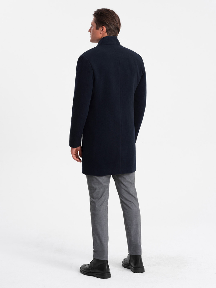 Pánsky kabát s asymetrickým zapínaním - tmavomodrý V3 OM-COWC-0102