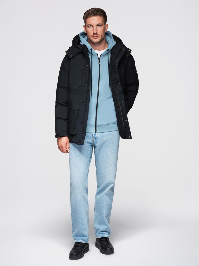 Men's winter jacket with detachable hood in waterproof material - black V3 OM-JAHP-0306