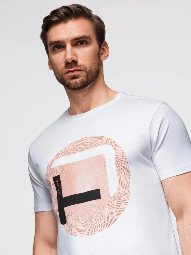 Tricou pentru bărbați cu imprimeu mare - alb V1 OM-TSPT-0245
