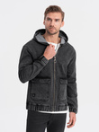 Men's denim jacket katana with cargo pockets and hood - black V4 C558