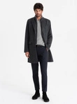 Vyriškas vilnos mišinio paltas be sagų - grafito spalvos V2 OM-COWC-0121