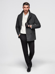 Men's short double-breasted wool coat - graphite V1 OM-COWC-0115