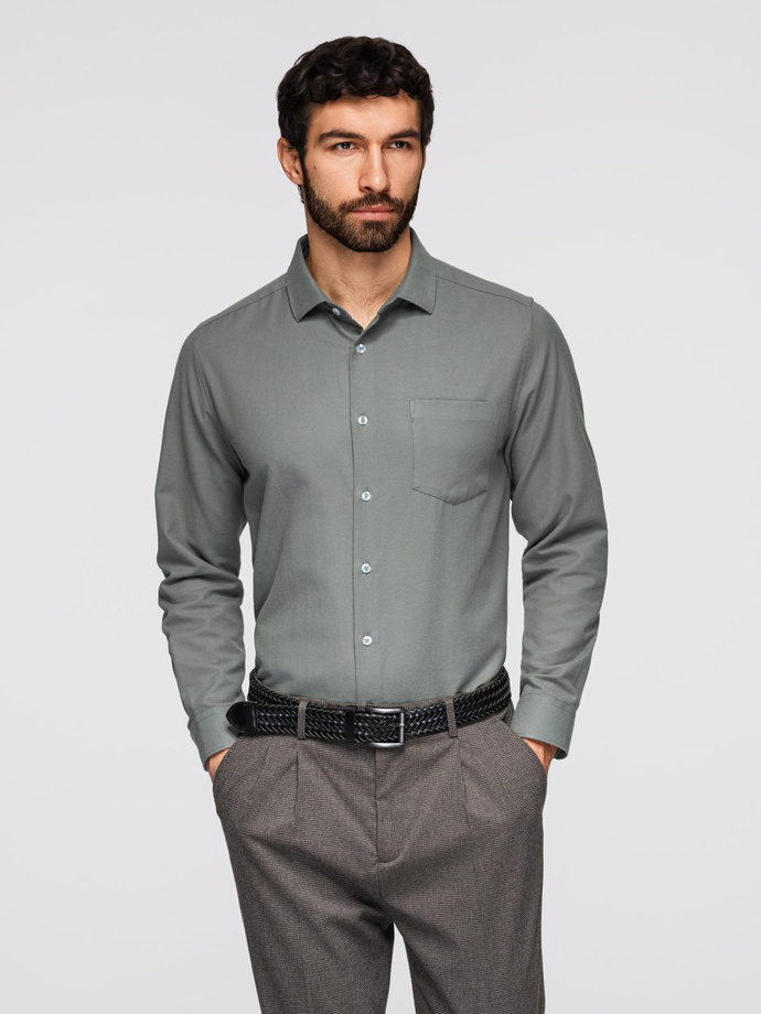 Vyriški REGULAR FIT marškiniai su kišenėmis - pilki V1 OM-SHCS-0148