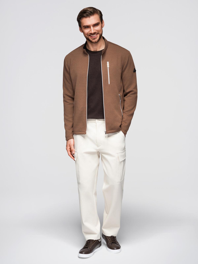 Vyriška struktūrizuota dviratininko striukė su atsegama apykakle - ruda V2 OM-JANP-0229