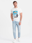 Men's printed cotton t-shirt California - white V1 OM-TSPT-0128