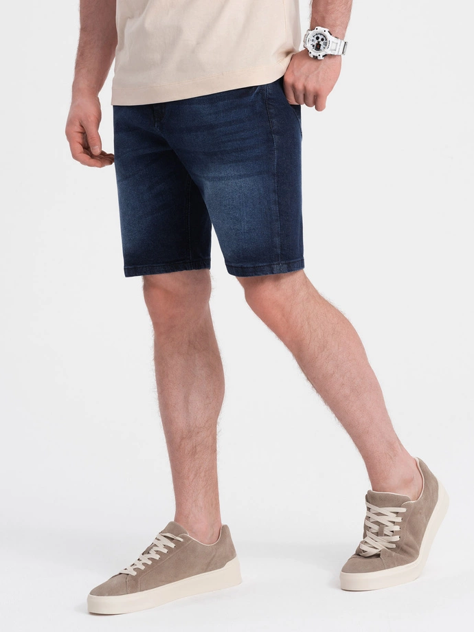 Men's denim short shorts with subtle washes - dark blue V3 OM-SRDS-0145