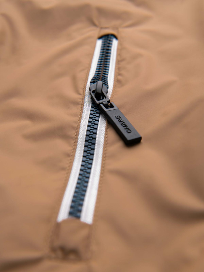 Lightweight colorful men's sports jacket with fleece - brown and navy blue V1 OM-JANP-0194