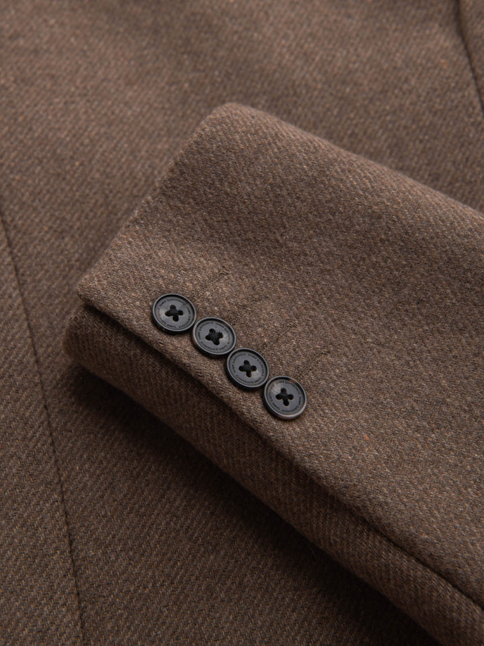 Elegant single-breasted men's wool coat - brown V1 OM-COWC-0114