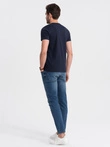 BASIC men's classic cotton T-shirt with a crew neckline - navy blue V2 OM-TSBS-0145