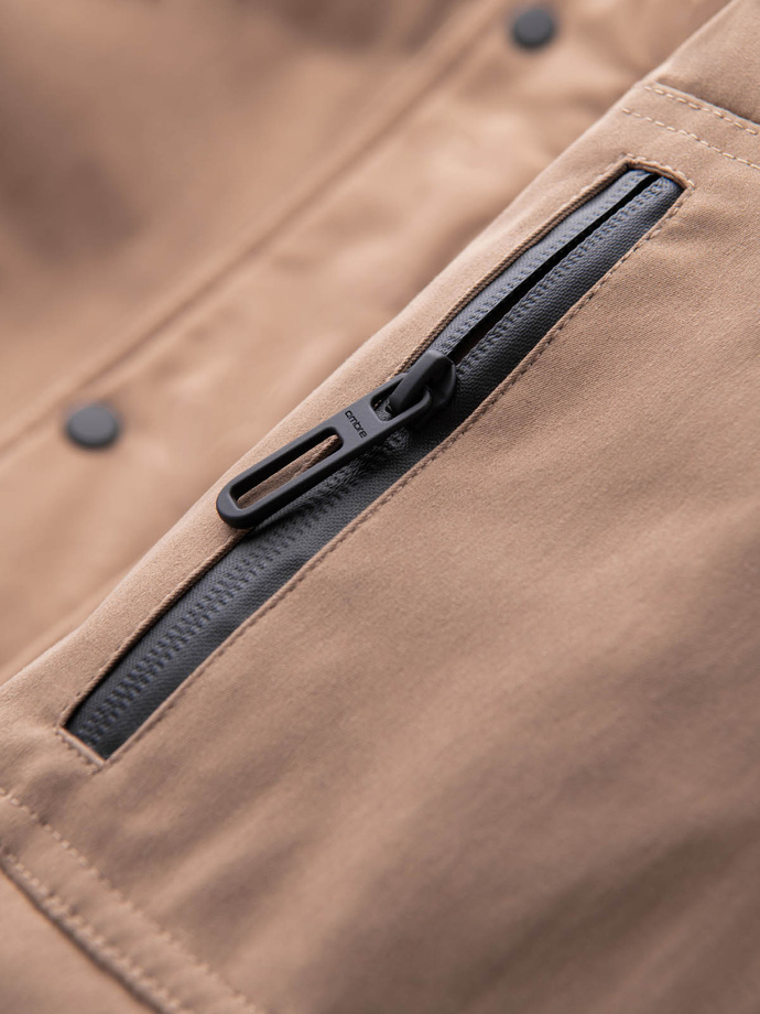 Pánská dlouhá bunda sherpa parka - béžová V1 OM-JALJ-0181