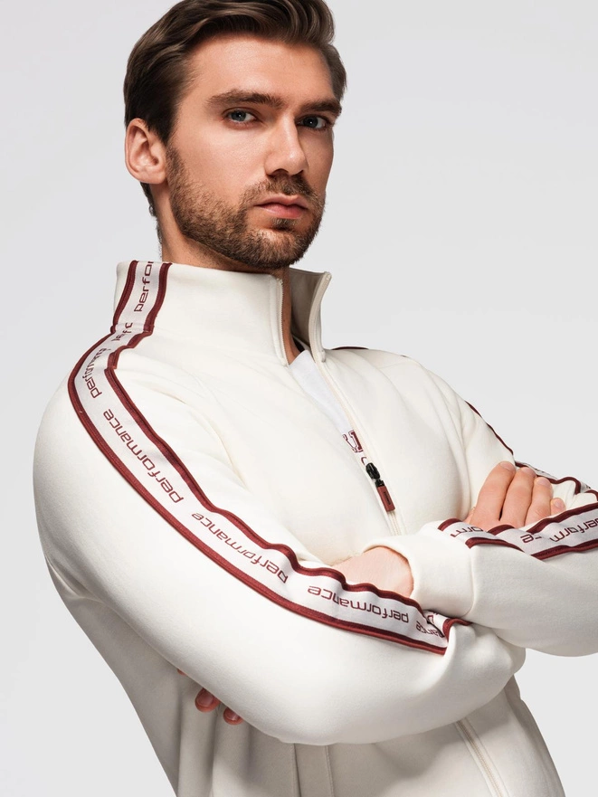 Washed men's sweatshirt with decorative stitching at the neckline - navy blue V4 OM-SSDS-0131
