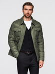 Men's quilted jacket in shirt cut - olive V2 OM-JALP-0215