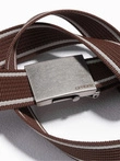 Two-tone men's parchment belt with horizontal stripes border - brown A820