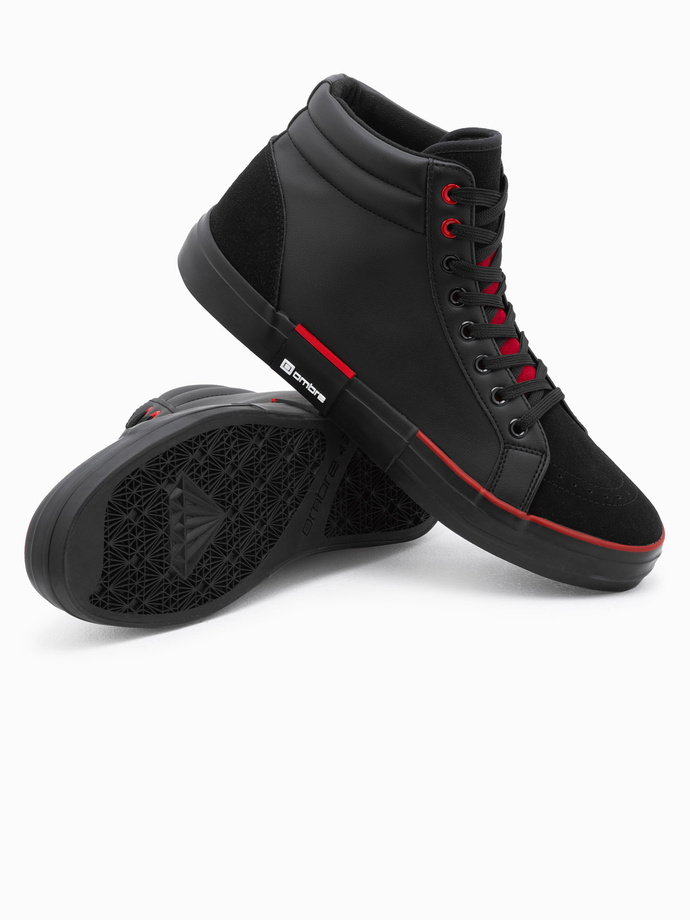 Klasikiniai vyriški aukštakulniai su dygsniuotu batviršiu - juodos ir raudonos spalvos V2 OM-FOTH-0127