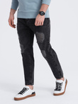 Men's taper fit denim pants with holes - black V2 P1028