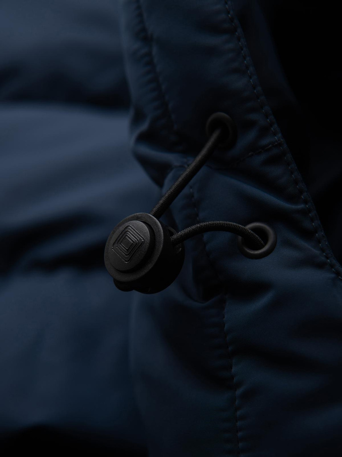 Pánská bunda s asymetrickým prošíváním a kapucí - tmavě modrá V4 OM-JAHP-0304