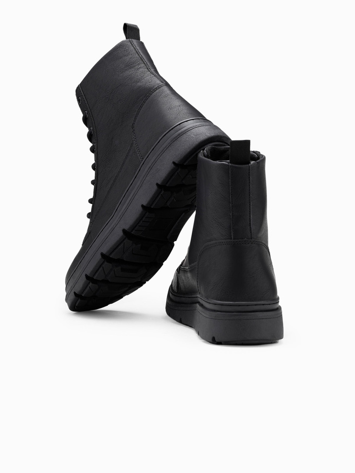 Pánské jednobarevné vysoké boty s ozdobným prošíváním - černé V1 OM-FOBO-0133