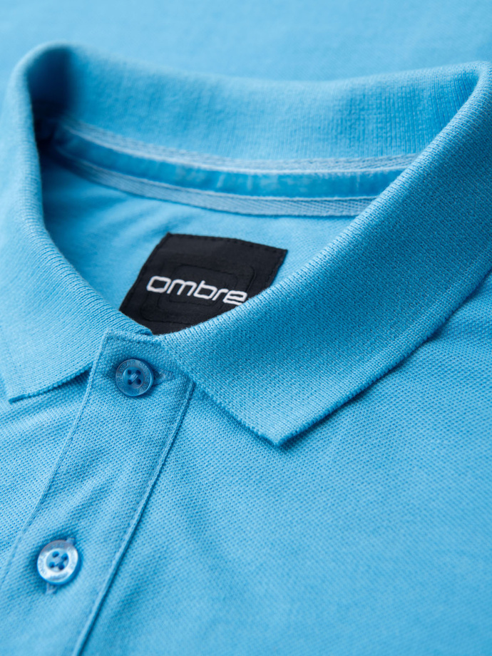 Tricou polo BASIC BASIC pentru bărbați, o singură culoare, din tricot piqué - verde neon V25 OM-POBS-0100