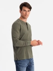 Button-up neck men's waffle knit longsleeve - olive V1 OM-LSCL-0120