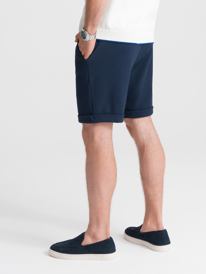 Men's knit shorts with elastic waistband - navy blue V1 OM-SRCS-0107