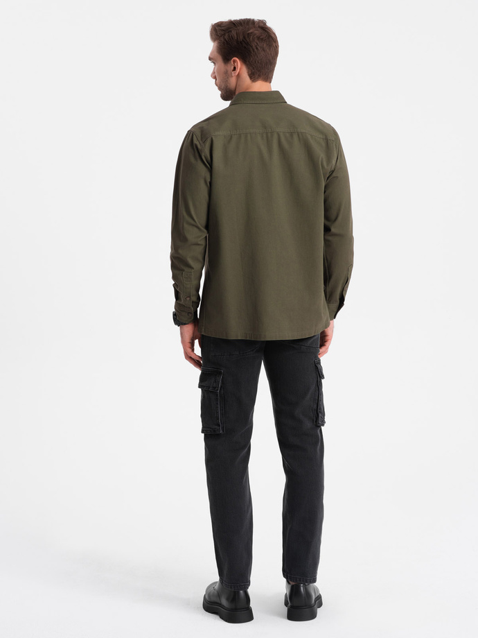 Cămașă bărbătească REGULAR FIT din bumbac cu buzunare cu nasturi - olive V4 OM-SHCS-0146