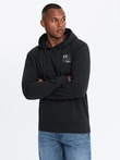 Men's hooded kangaroo sweatshirt with logo - black V1 OM-SSNZ-0162