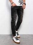 Men's marbled JOGGERS pants with decorative stitching - black V2 OM-PADJ-0111