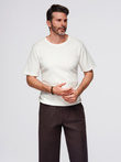 Men's waffle-textured T-shirt with round neckline - broken white V1 OM-TSCT-0197