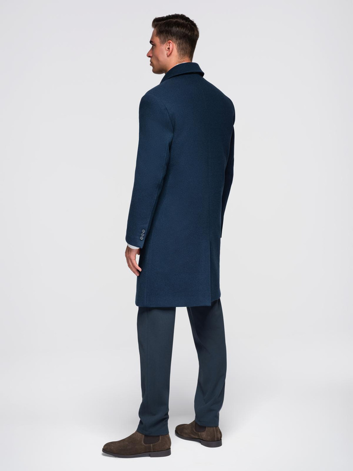 Men's long single-breasted coat with collar and undercoat - black V1 OM-COWC-0106