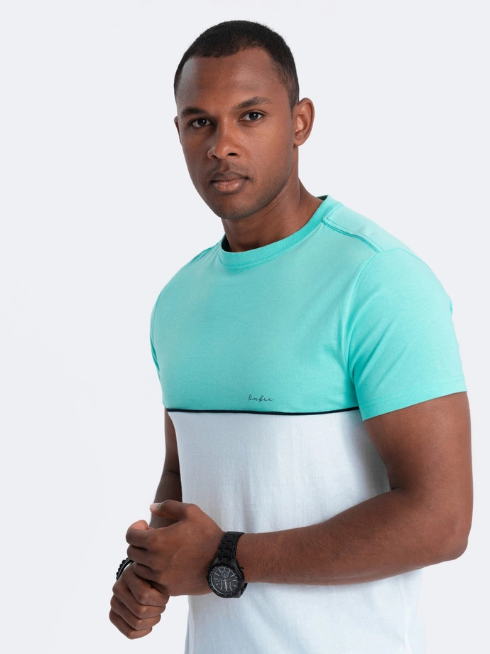 Men's two-tone cotton T-shirt - mint and white V3 S1619