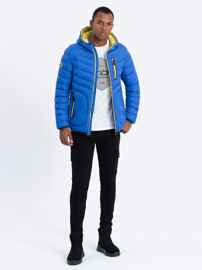 Men's quilted sports jacket - blue V4 OM-JALP-0118