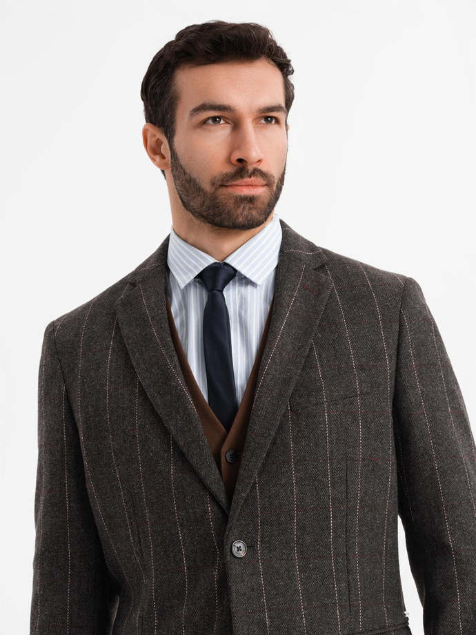 Men's elegant plaid blazer with wool blend - graphite V3 OM-BLZB-0137