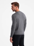 Classic BASIC men's viscose sweater with round neckline - grey melange V1 OM-SWBS-0106