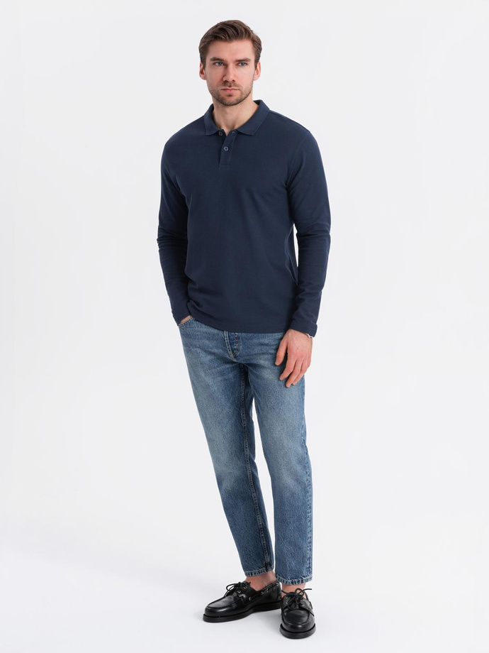 Men's BASIC longsleeve with polo collar - navy blue V3 OM-POBL-0114