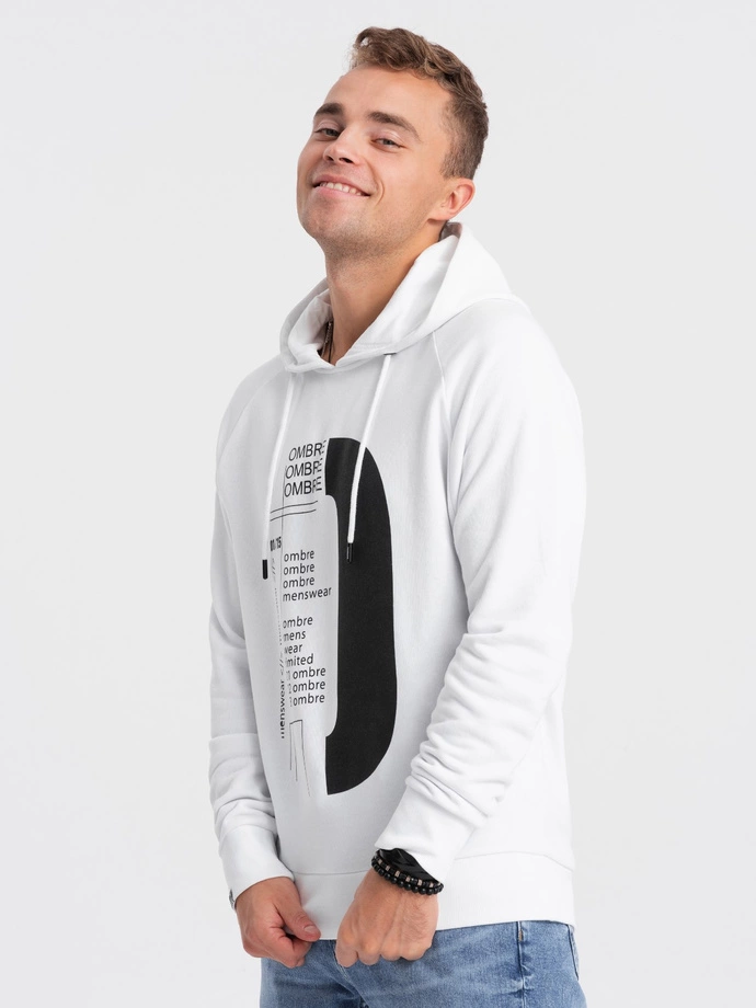 Men's printed HOODIE sweatshirt - white V1 OM-SSPS-0152