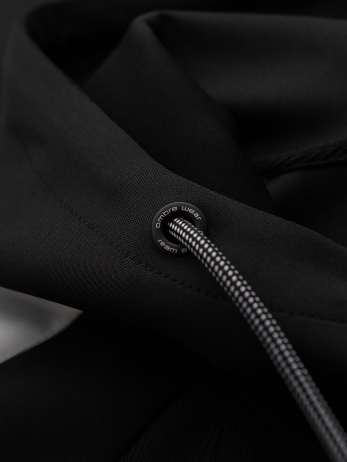 Vyriška striukė su gobtuvu su užtrauktuku ir apvadais - juoda V1 OM-SSZP-0210